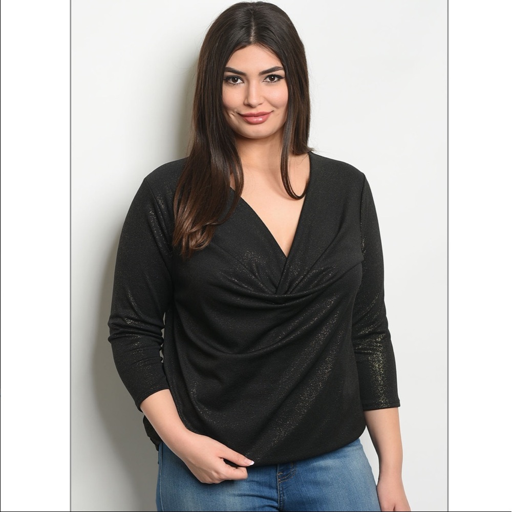 Elegant and Sexy Black Top with Gold Glitter